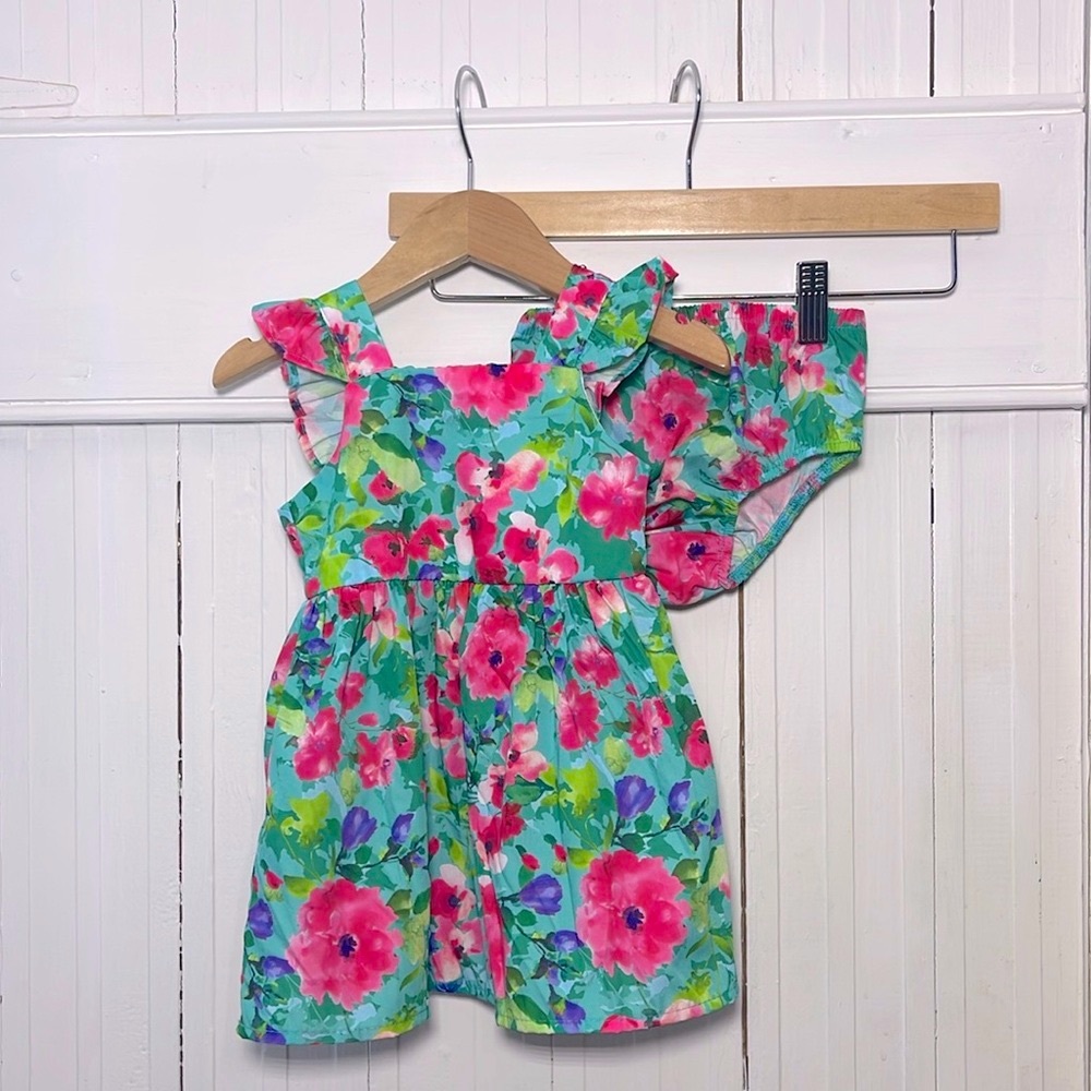 COUNTING DAISIES EUC Bright Floral Print Spring Summer Dress Bloomer Set
